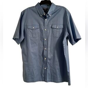 Claiborne Men’s Slim Fit Blue Button Up Shirt XL Cotton Stretch Long Sleeve